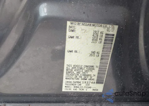 2017 Nissan Altima 2.5 Sv из США, поврежденный, VIN 1N4AL3AP8HC193748